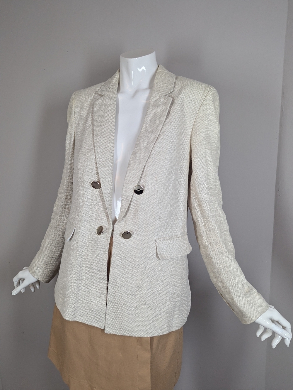 Per una Linen Cream Textured Double-Breasted Women's Blazer